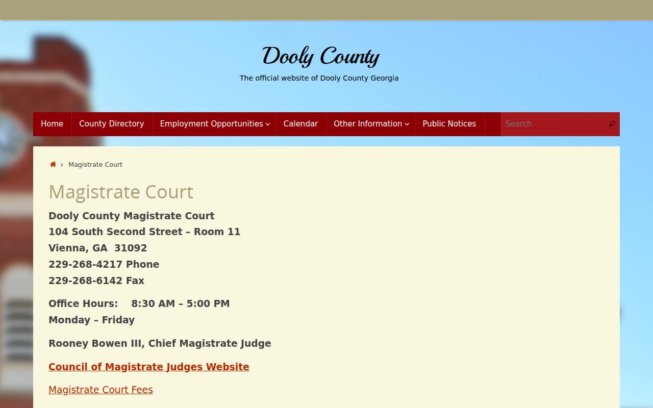 Current Dooly County Magistrate Court warrant contact page