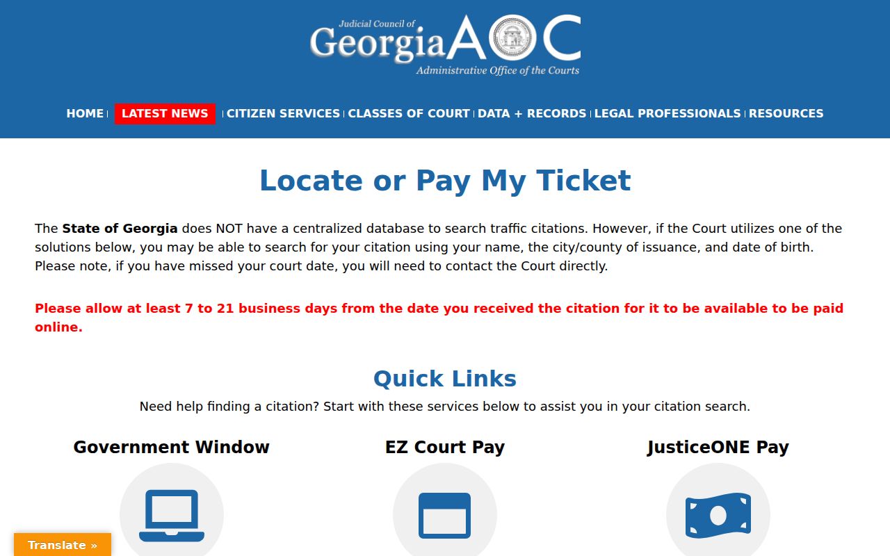 Georgia Courts guidance for Dooly County municipal warrant and ticket checks