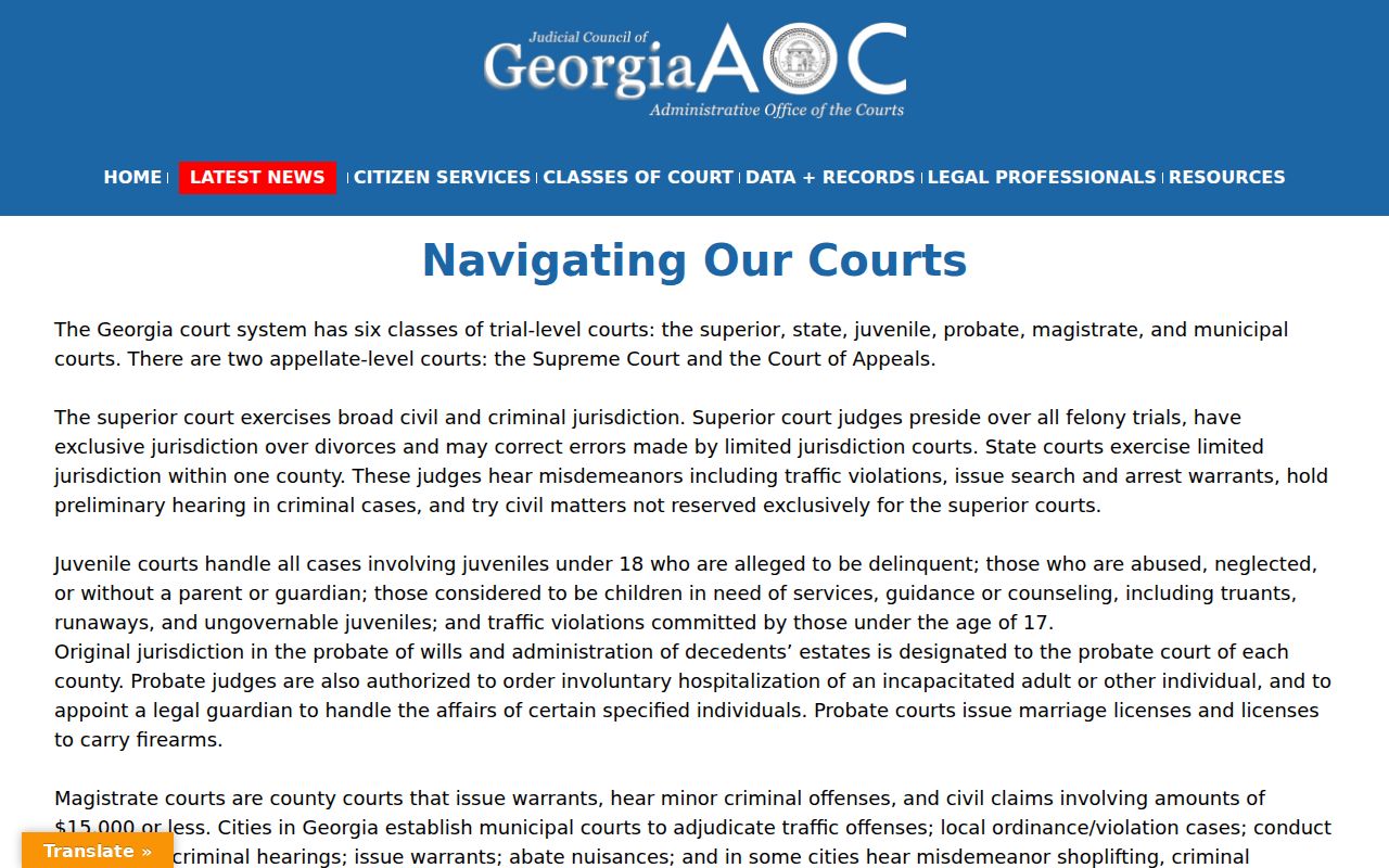 Georgia Courts guide to court jurisdiction affecting Dooly County bench warrants