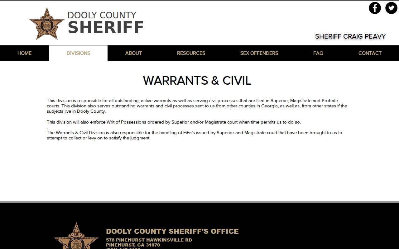Dooly County Warrants and Civil division warrant records page